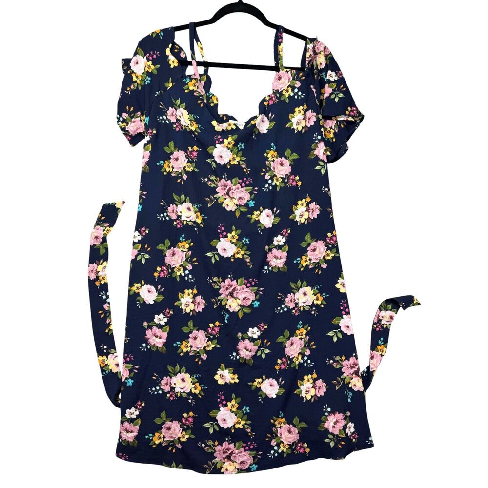 Monteau Dress Women's 3X Blue Wrap Floral Party Date Summer Flirty Short Sleeve